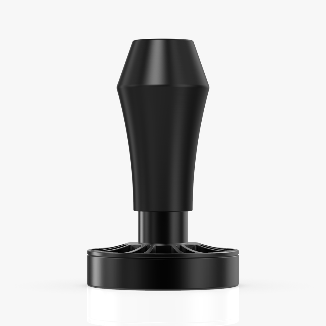 Artisan Barista Lotus Click Tamper 58.3mm, front view on stand